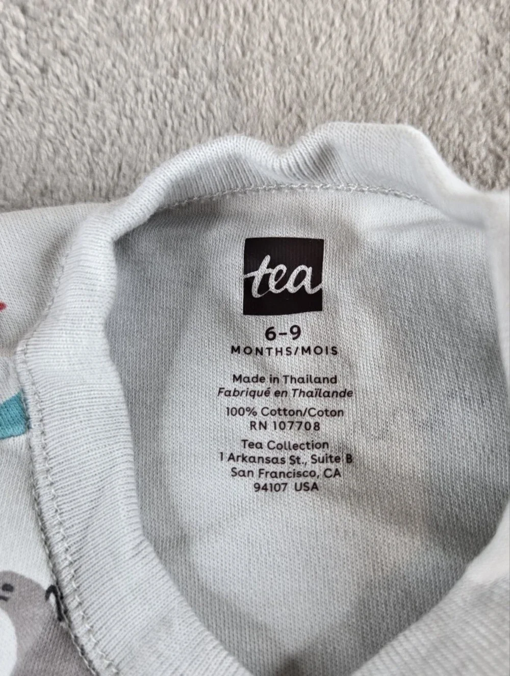 Tea Collection White Baby Sleeper PJ Footie with Dino Teal and Gray Prints 6-9 M